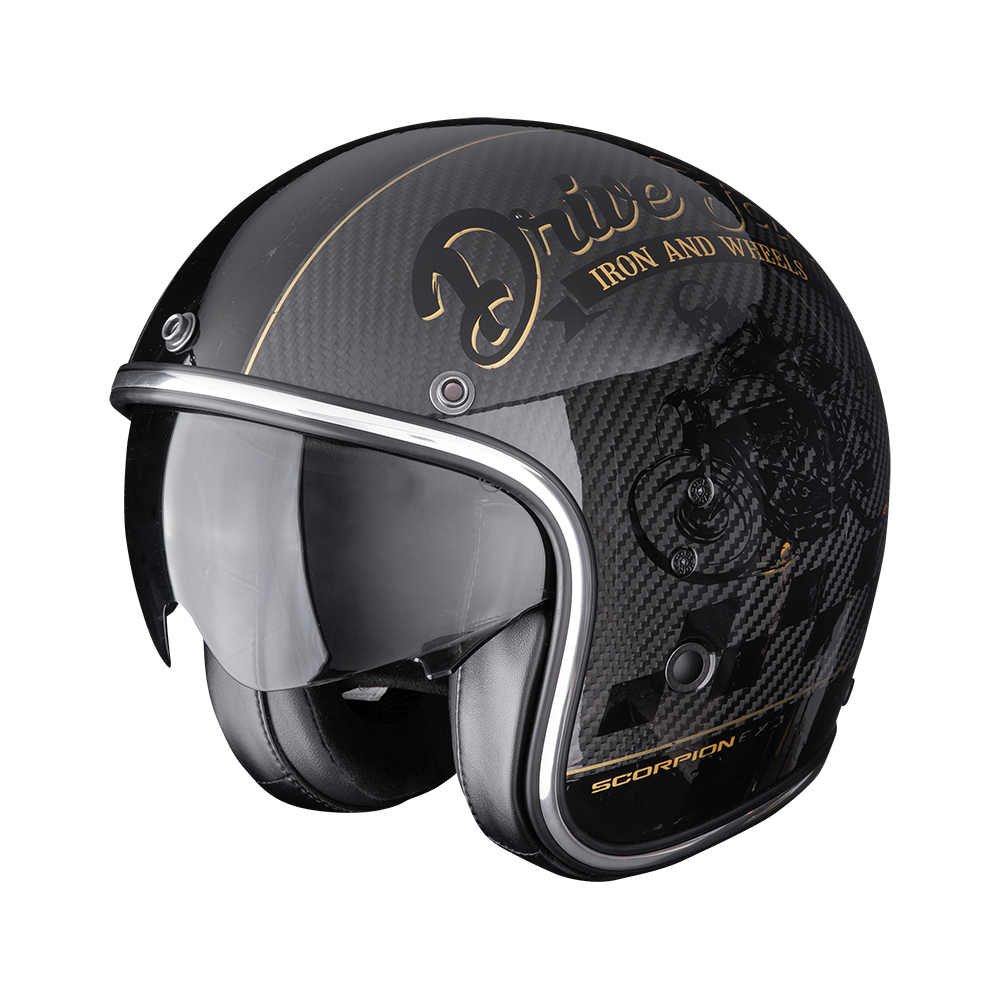 Casco Moto Jet Vintage SCORPION BELFAST EVO CARBON ZIPPY Nero Oro