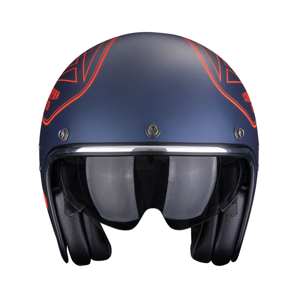 Casco Moto Jet Vintage SCORPION BELFAST EVO DAWG Blu Rosso Opaco