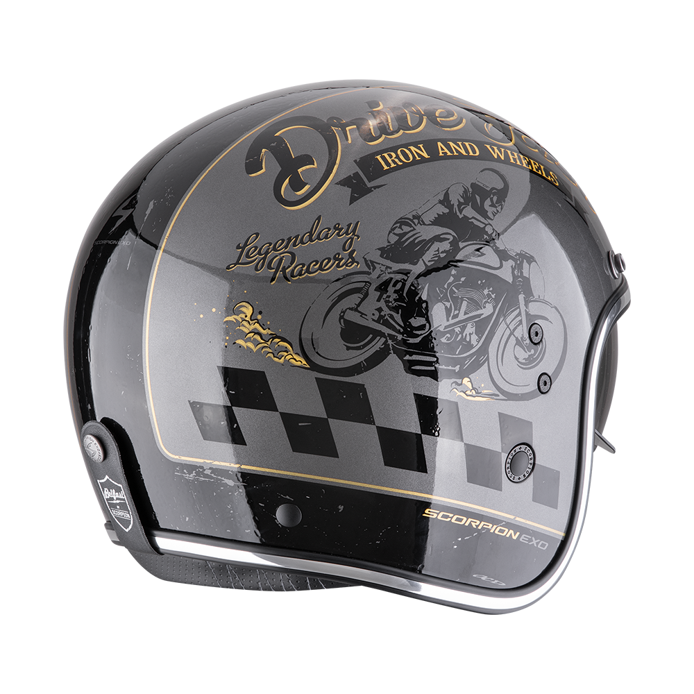Casco Moto Jet Vintage SCORPION BELFAST EVO DRIVE FAST Argento Nero Oro