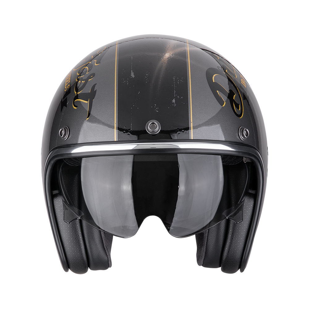 Casco Moto Jet Vintage SCORPION BELFAST EVO DRIVE FAST Argento Nero Oro
