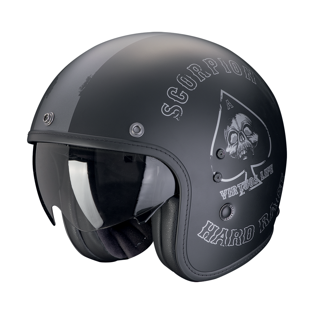 Casco Moto Jet Vintage SCORPION BELFAST EVO SPADE Nero Argento Opaco