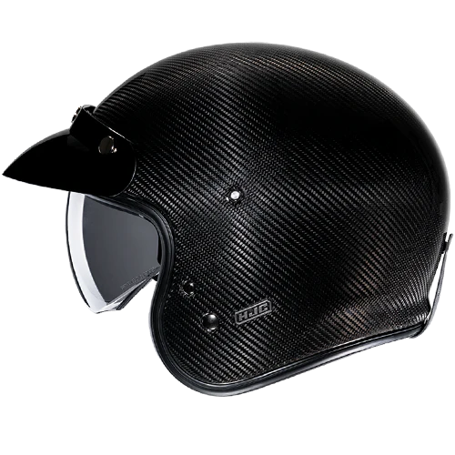 Casco Moto Jet Vintage V31 CARBON BLACK Nero Lucido