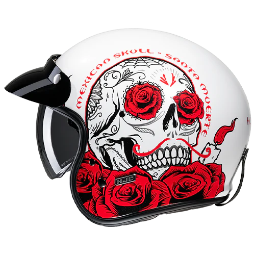 Casco Moto Jet Vintage V31 DESTO MC1 Bianco Rosso Lucido