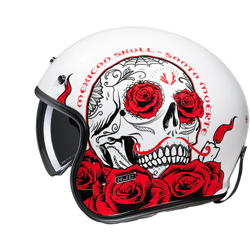 Casco Moto Jet Vintage V31 DESTO MC1 Bianco Rosso Lucido