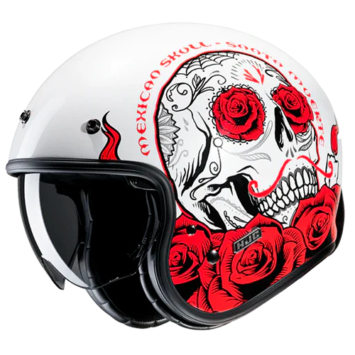 Casco Moto Jet Vintage V31 DESTO MC1 Bianco Rosso Lucido