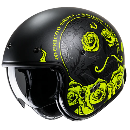 Casco Moto Jet Vintage V31 DESTO MC3HSF Titanio Giallo Fluo Opaco