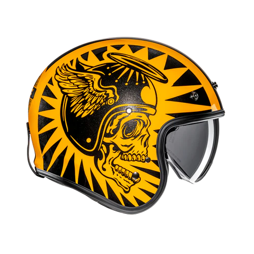 Casco Moto Jet Vintage V31 FLAME MC3 Giallo Nero Lucido