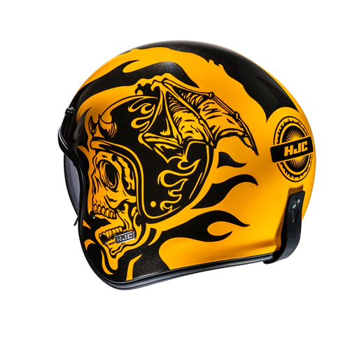 Casco Moto Jet Vintage V31 FLAME MC3 Giallo Nero Lucido