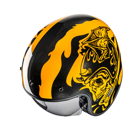 Casco Moto Jet Vintage V31 FLAME MC3 Giallo Nero Lucido