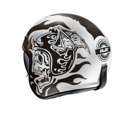 Casco Moto Jet Vintage V31 FLAME MC5 Bianco Nero Metallizzato