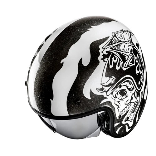Casco Moto Jet Vintage V31 FLAME MC5 Bianco Nero Metallizzato