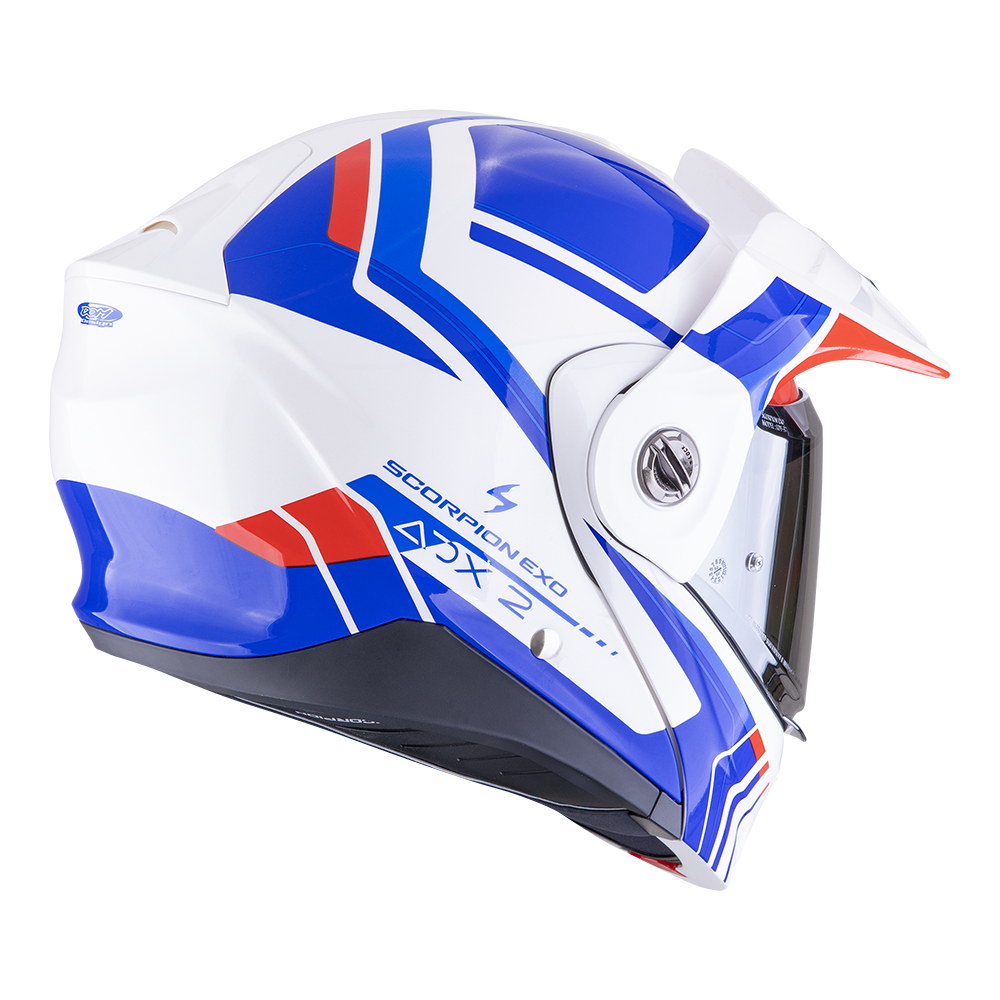 Casco Moto Modulare Adventure SCORPION ADX 2 LEWIS Bianco Blu Rosso