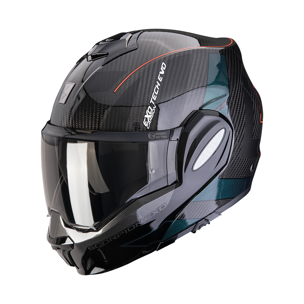 Casco Moto Modulare Flip-Back SCORPION EXO TECH EVO CARBON CAD Nero Verde