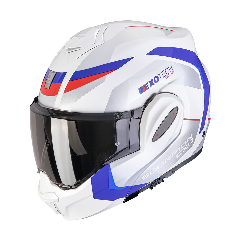 Casco Moto Modulare Flip-Back SCORPION EXO TECH EVO PRO ACUTI Bianco Blu Rosso