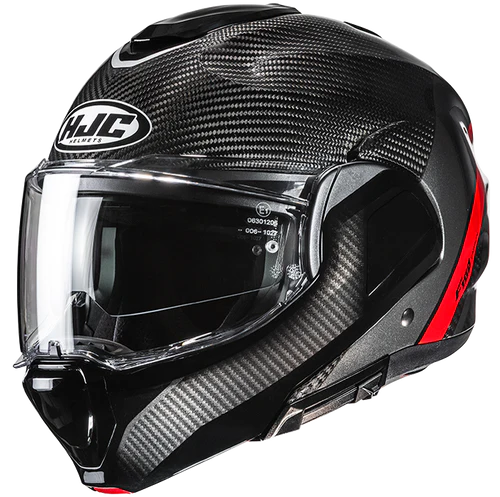 Casco Moto Modulare HJC F100 CARBON STAN MC1 Nero Antracite Rosso Lucido