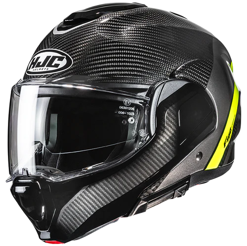 Casco Moto Modulare HJC F100 CARBON STAN MC3H Nero Antracite Giallo Fluo Lucido