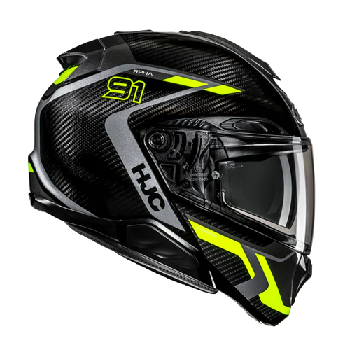 Casco Moto Modulare HJC RPHA 91 CARBON LAGOS MC3H Nero Argento Giallo Fluo Lucido