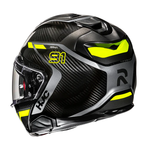 Casco Moto Modulare HJC RPHA 91 CARBON LAGOS MC3H Nero Argento Giallo Fluo Lucido