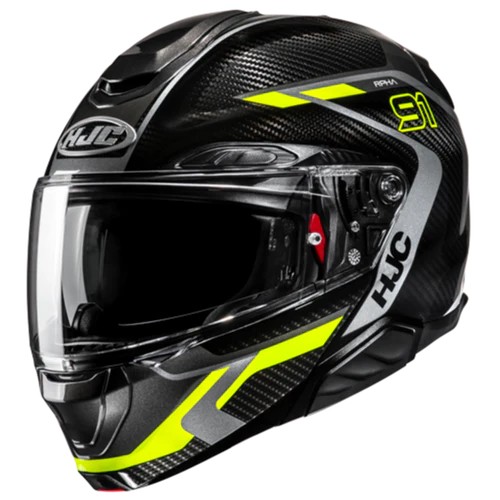 Casco Moto Modulare HJC RPHA 91 CARBON LAGOS MC3H Nero Argento Giallo Fluo Lucido