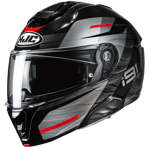 Casco Moto Modulare HJC i91 DUSK MC1 Nero Argento Rosso Lucido