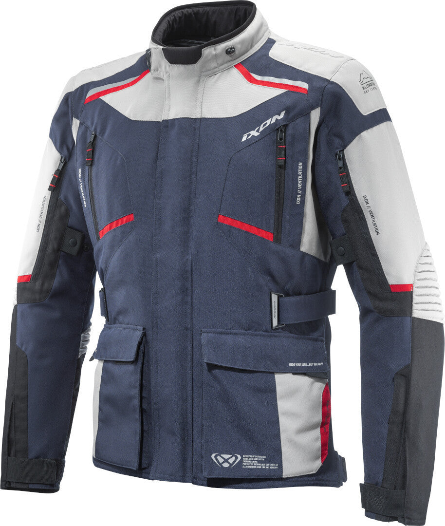 Giacca Moto Adventure IXON MIDGARD 4 Stagioni Impermeabile AA Grigio Blue Navy Nero