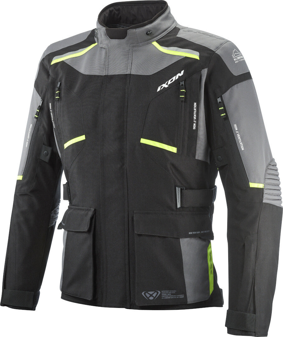 Giacca Moto Adventure IXON MIDGARD 4 Stagioni Impermeabile AA Nero Grigio Giallo Fluo