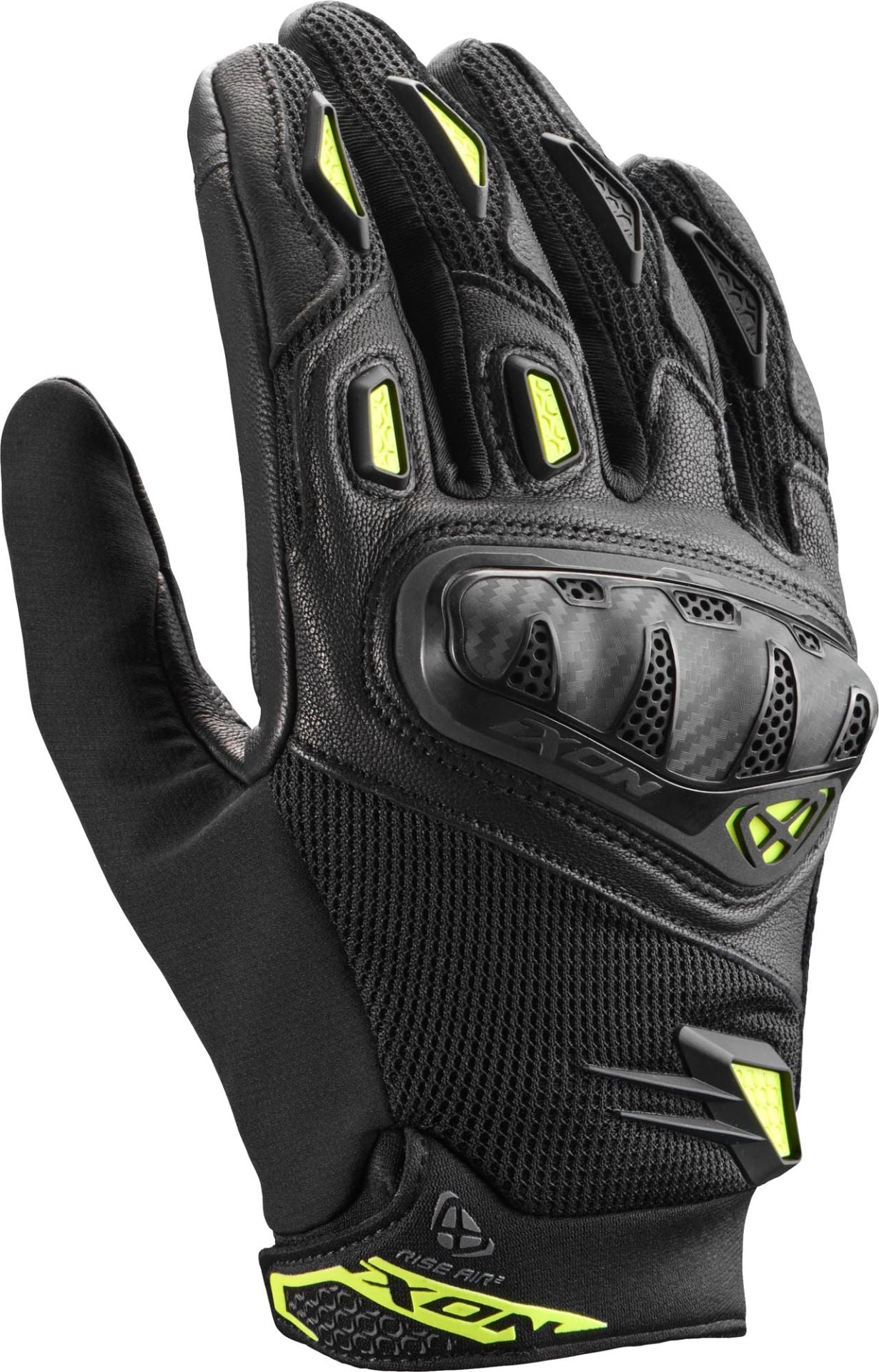 Guanti Moto Estivi IXON RISE AIR 2 Pelle E Tessuto Nero Giallo Fluo