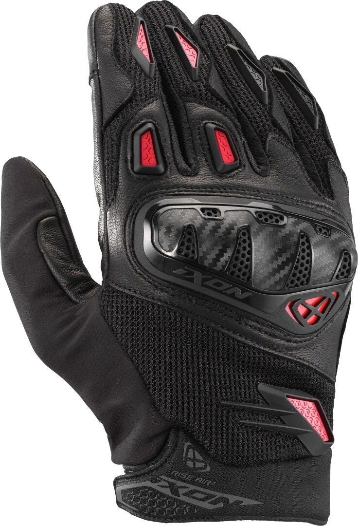 Guanti Moto Estivi IXON RISE AIR 2 Pelle E Tessuto Nero Rosso Fluo