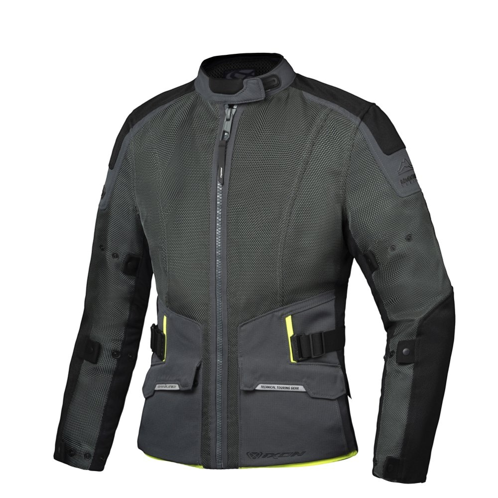 Giacca Touring Ixon Adventure M-NJORD Verde/Nero/Giallo 2 in 1 Traspirante Con Membrana 100% Impermeabile
