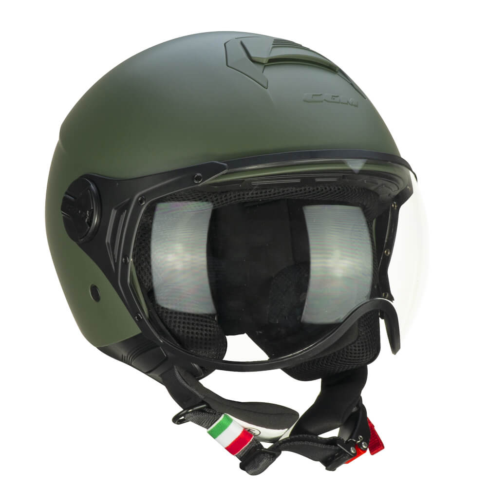 Casco CGM 167A FLO MONO Verde Militare Satinato Con Visiera Sagomata ECE 22-06
