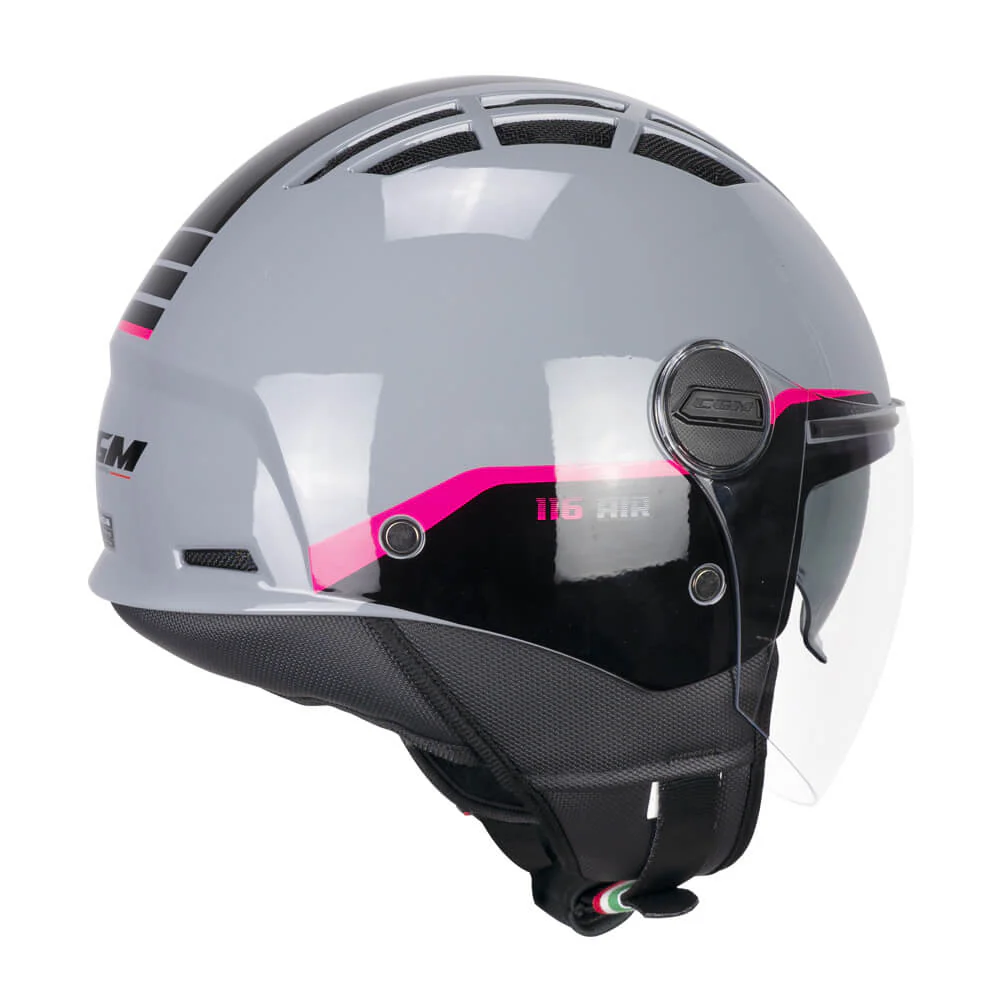 Casco Jet CGM AIR BICO Grigio Fucsia Fluo Visiera E Parasole ECE 22-06