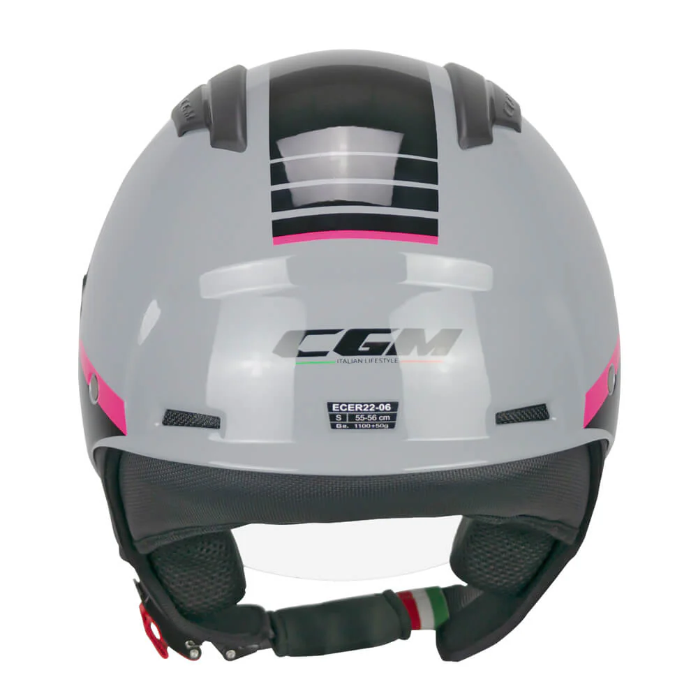 Casco Jet CGM AIR BICO Grigio Fucsia Fluo Visiera E Parasole ECE 22-06