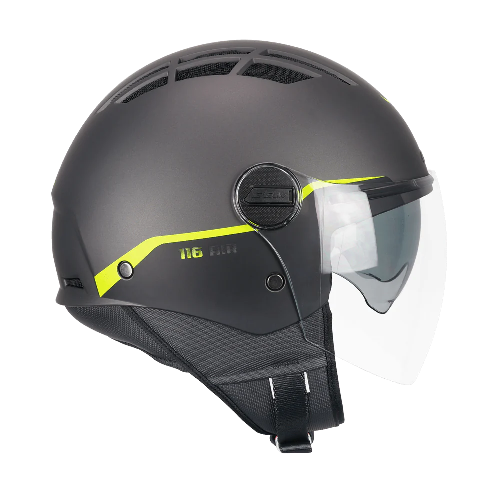 Casco Jet CGM AIR BICO Grafite Giallo Fluo Visiera E Parasole ECE 22-06