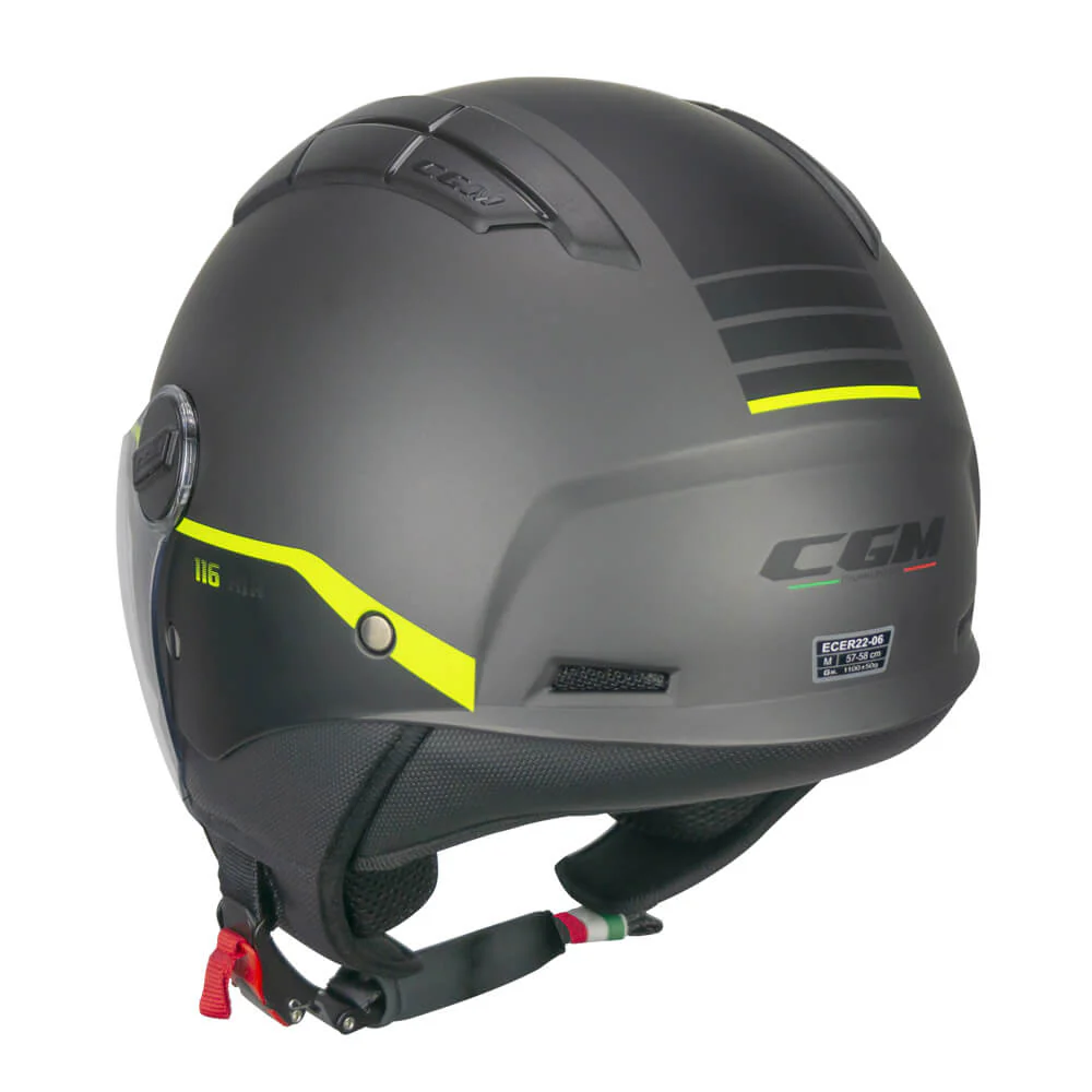 Casco Jet CGM AIR BICO Grafite Giallo Fluo Visiera E Parasole ECE 22-06