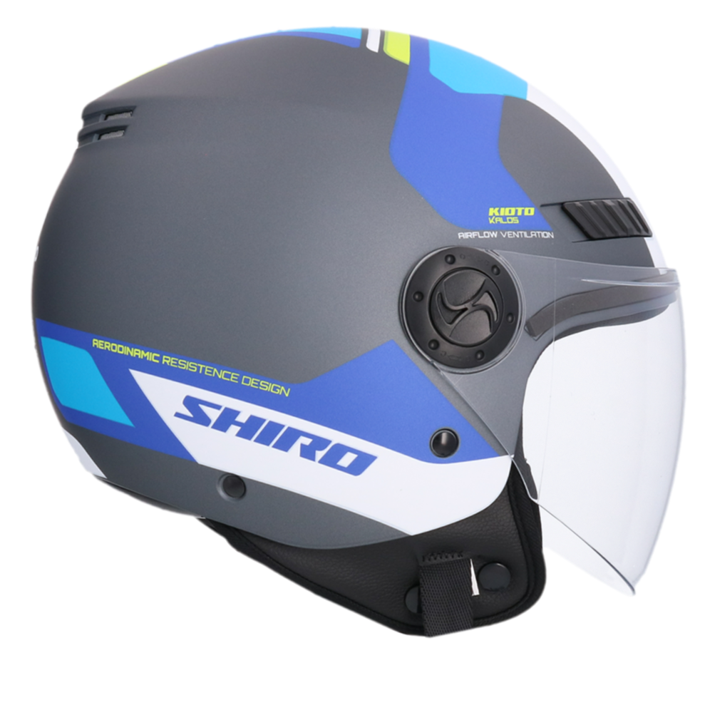 Casco Moto Jet SHIRO Kyoto Kalos Titanio Opaco Blu ECE 22-06