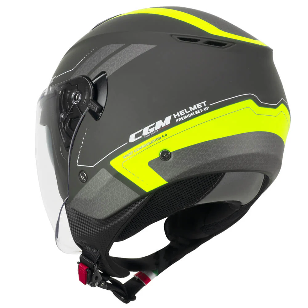 Casco Jet CGM 126A IPER CITY ECE 22-06 Con Visiera Lunga E Parasole Grafite Giallo Fluo