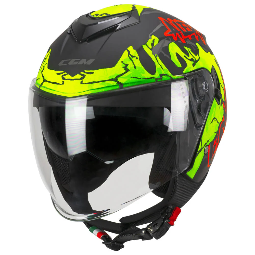 Casco Jet CGM 126A IPER ALERT ECE 22-06 Con Visiera Lunga E Parasole Nero Giallo Fluo