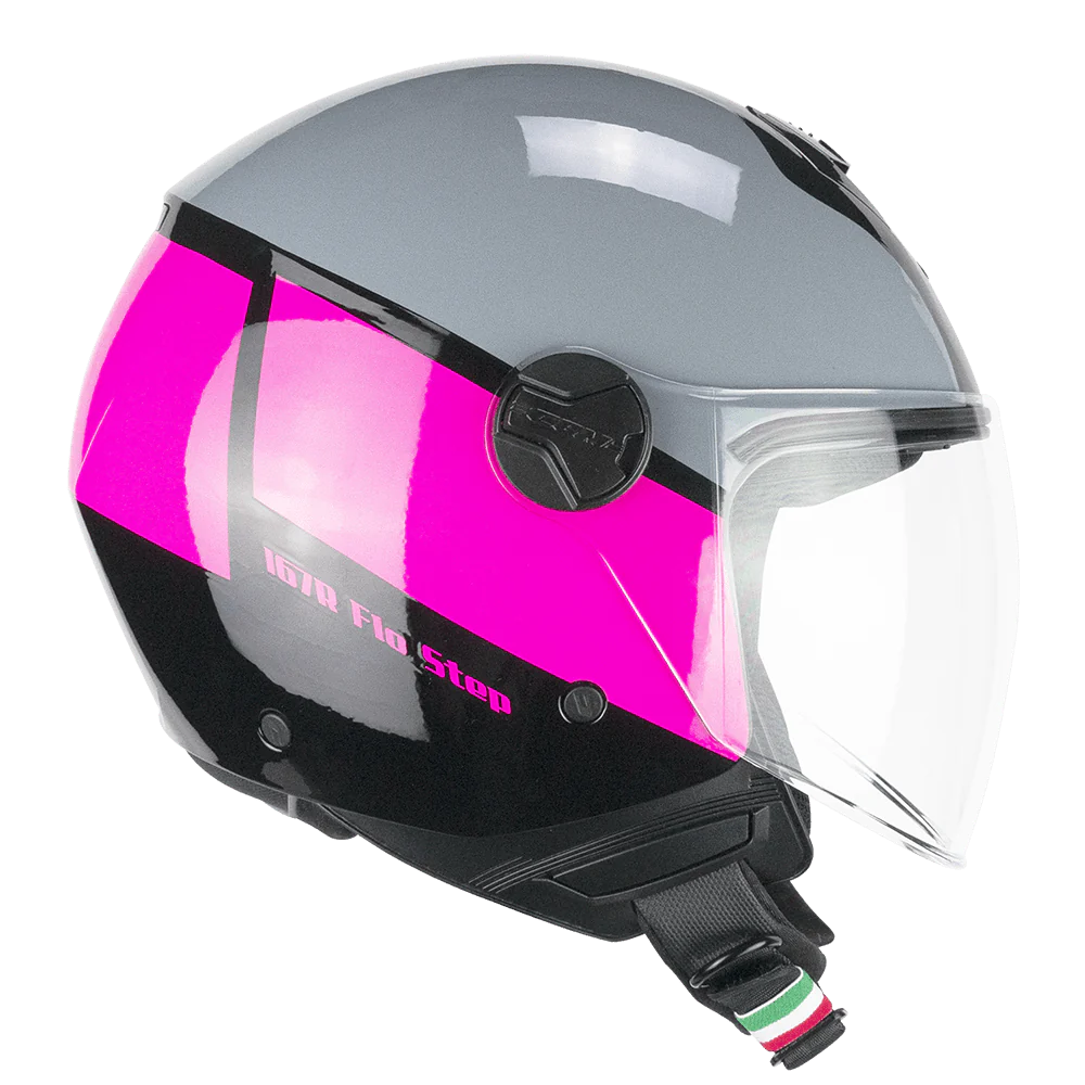 Casco CGM Demi Jet 167R FLO STEP Grigio Fucsia Visiera Lunga ECE 22/06