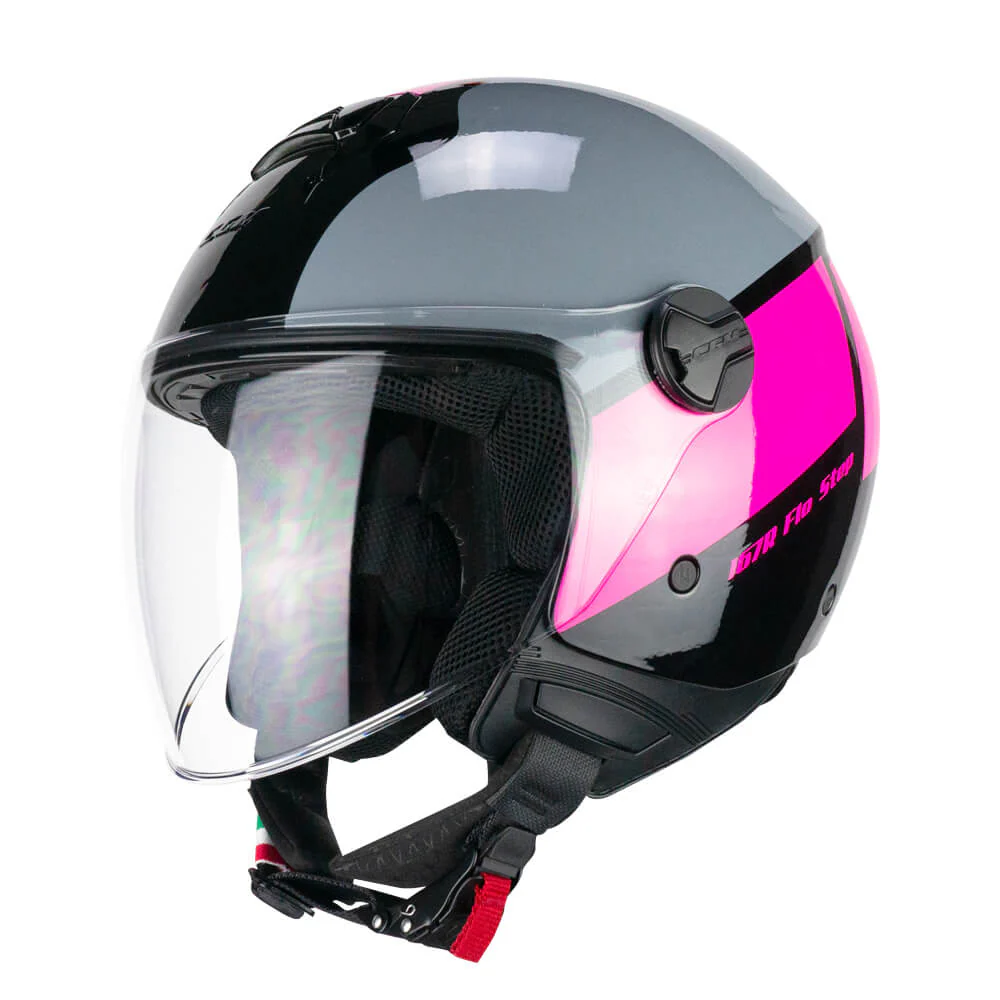 Casco CGM Demi Jet 167R FLO STEP Grigio Fucsia Visiera Lunga ECE 22/06