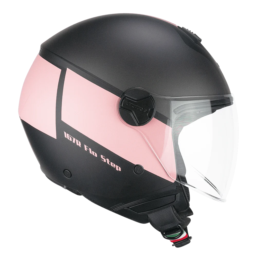Casco CGM Demi Jet 167R FLO STEP Antracite Rosa Satinato Visiera Lunga ECE 22/06