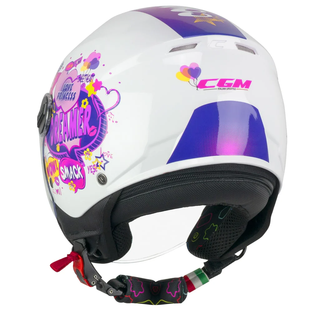 Casco CGM Bimbo 261A MINI COMICS Fucsia Bianco Con Visiera Lunga ECE 22-06