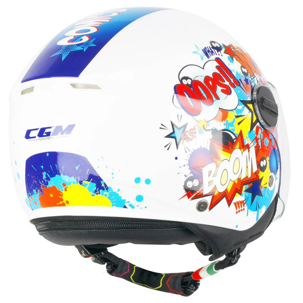 Casco CGM Bimbo 261A MINI COMICS Blu Bianco Con Visiera Lunga ECE 22-06