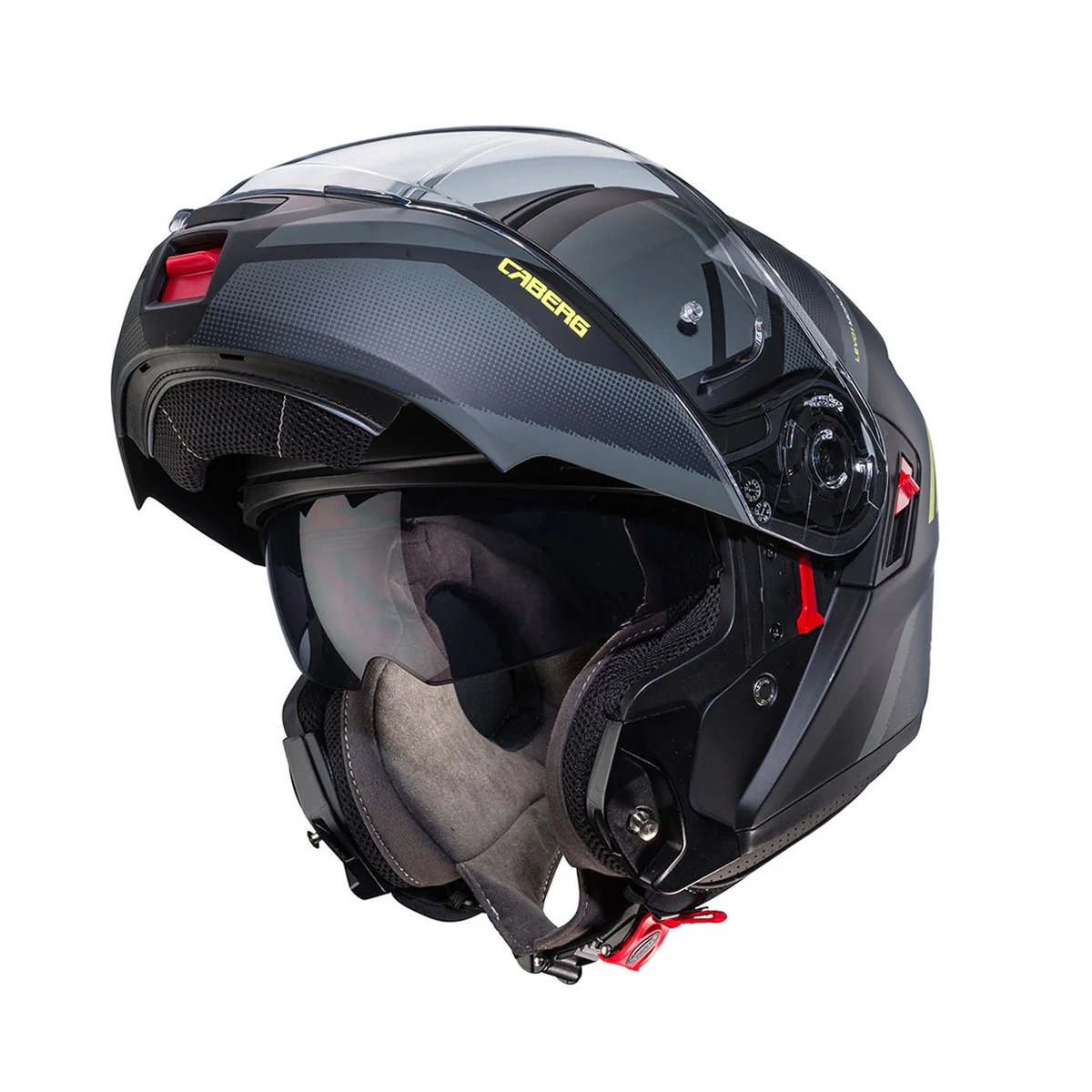 Casco Moto Modulare Caberg LEVO X Manta Nero Opaco Antracite Giallo Fluo