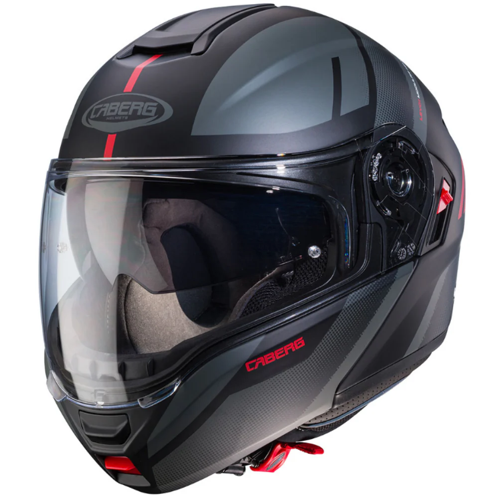 Casco Moto Modulare Caberg LEVO X Manta Nero Opaco Antracite Rosso Fluo