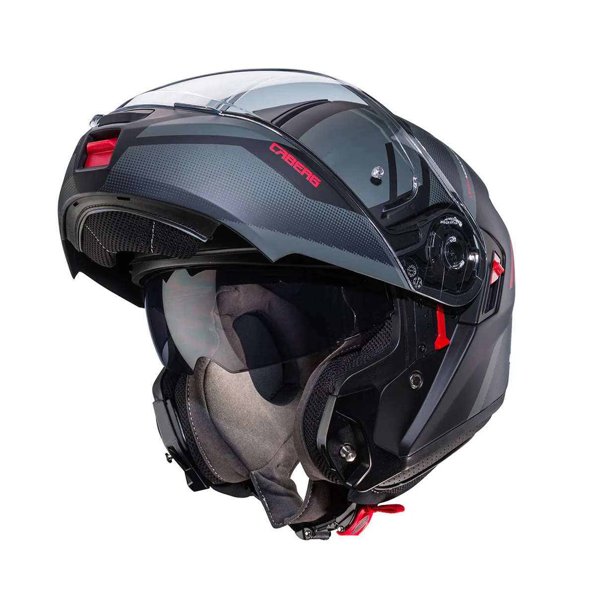 Casco Moto Modulare Caberg LEVO X Manta Nero Opaco Antracite Rosso Fluo
