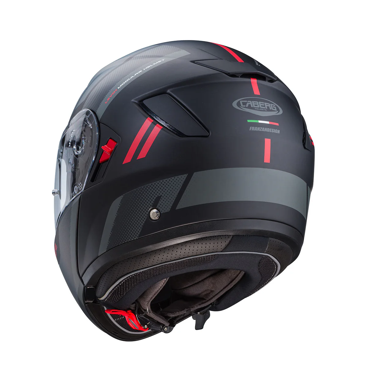 Casco Moto Modulare Caberg LEVO X Manta Nero Opaco Antracite Rosso Fluo