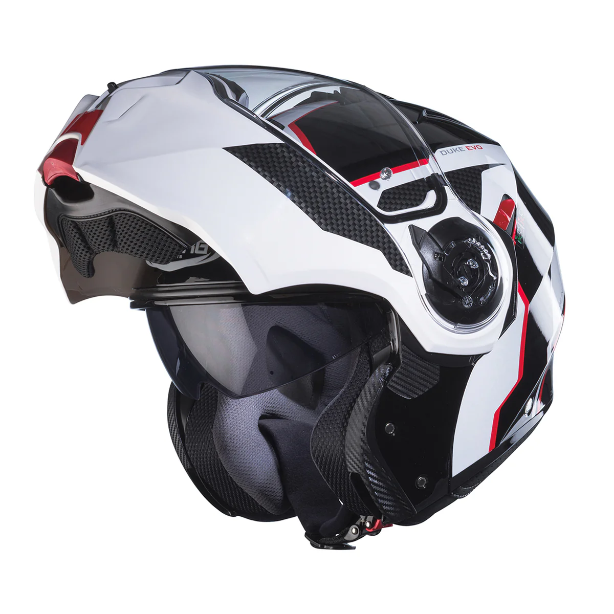 Casco Moto Modulare Caberg Duke Evo Move Nero Bianco Rosso