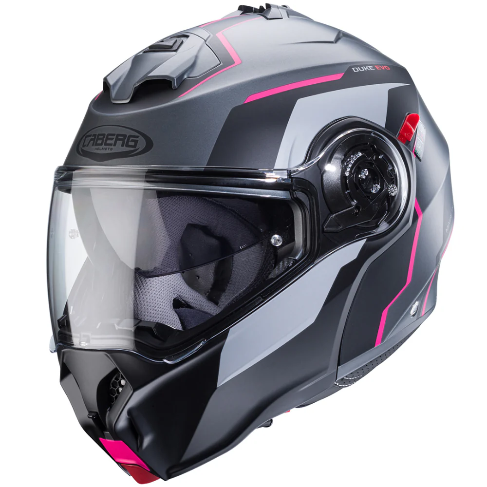 Casco Moto Modulare Caberg Duke Evo Move Grigio Nero Fucsia