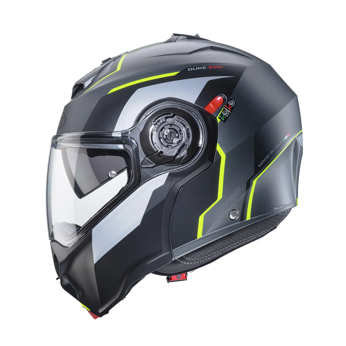 Casco Moto Modulare Caberg Duke Evo Move Grigio Nero Giallo Fluo