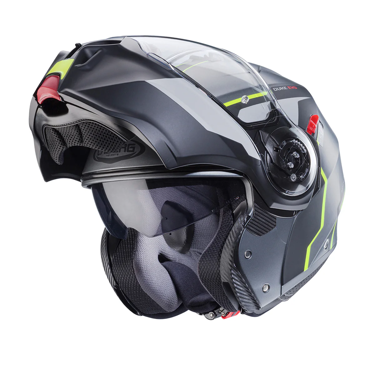 Casco Moto Modulare Caberg Duke Evo Move Grigio Nero Giallo Fluo